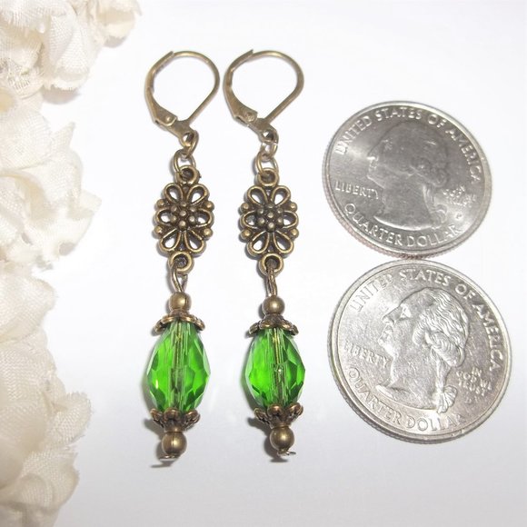 Green Earrings, Green and Bronze Earrings, Dangle Earrings, Earrings Set, 7486 - Picture 2 of 8
